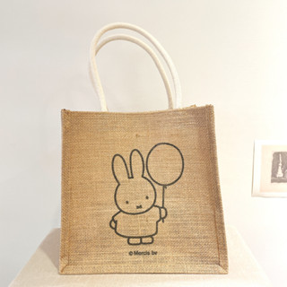 【MIFFY】米飛兔 亞麻野餐手提袋 野餐袋 棉麻手提袋 手提袋 購物袋 無印風手提袋 禮物袋
