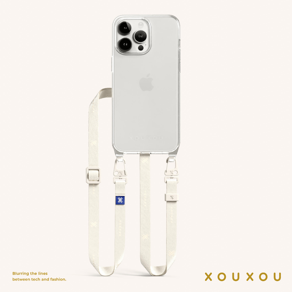 XOUXOU / 12mm細背帶掛繩手機殼組-透明Clear&amp;白色Chalk