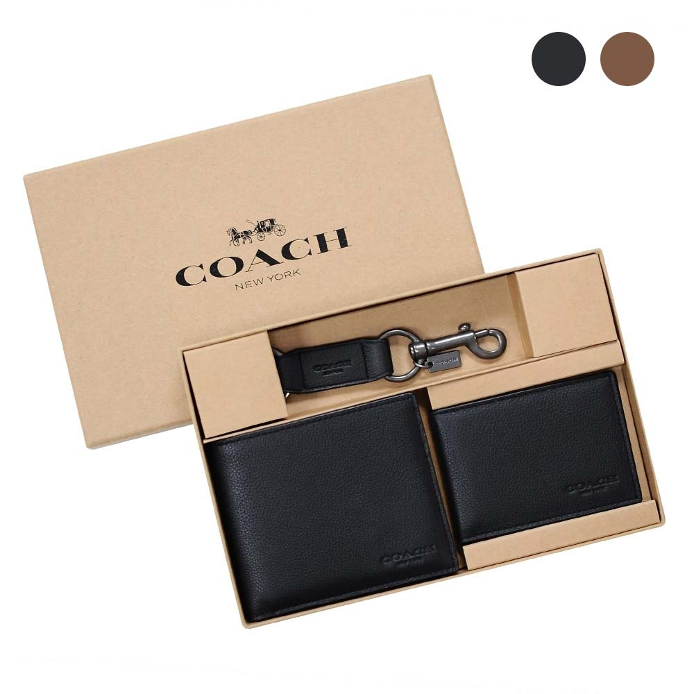 COACH 經典LOGO PVC防刮皮革短夾/卡夾/鑰匙圈禮盒套組 (多款可選)