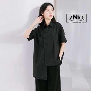 iNio衣著美學 短袖上衣 現貨 右長左短下擺 五分袖 造型襯衫 CCW1278