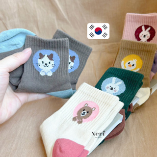 韓國代購-🌟現貨🌟韓國製可愛動物撞色短襪(1組5雙)短筒襪2號底部有防滑托嬰中心幼兒園襪子襪襪韓國空運襪貓咪兔子小熊熊