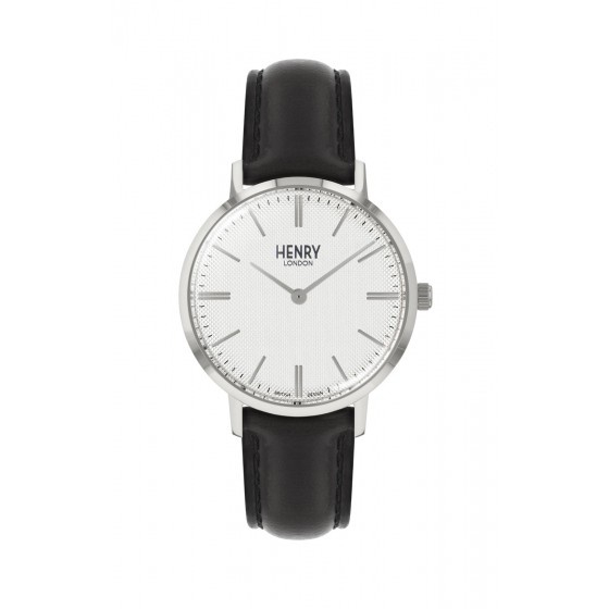 HENRY LONDON 英國設計師品牌手錶 | 英倫簡約風手錶-白面菱格紋x銀色指針x黑色皮革錶帶 40mm/34mm