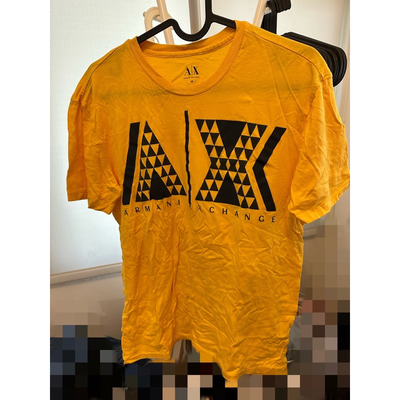 亞曼尼Armani Exchange男款logo黃色短袖T恤