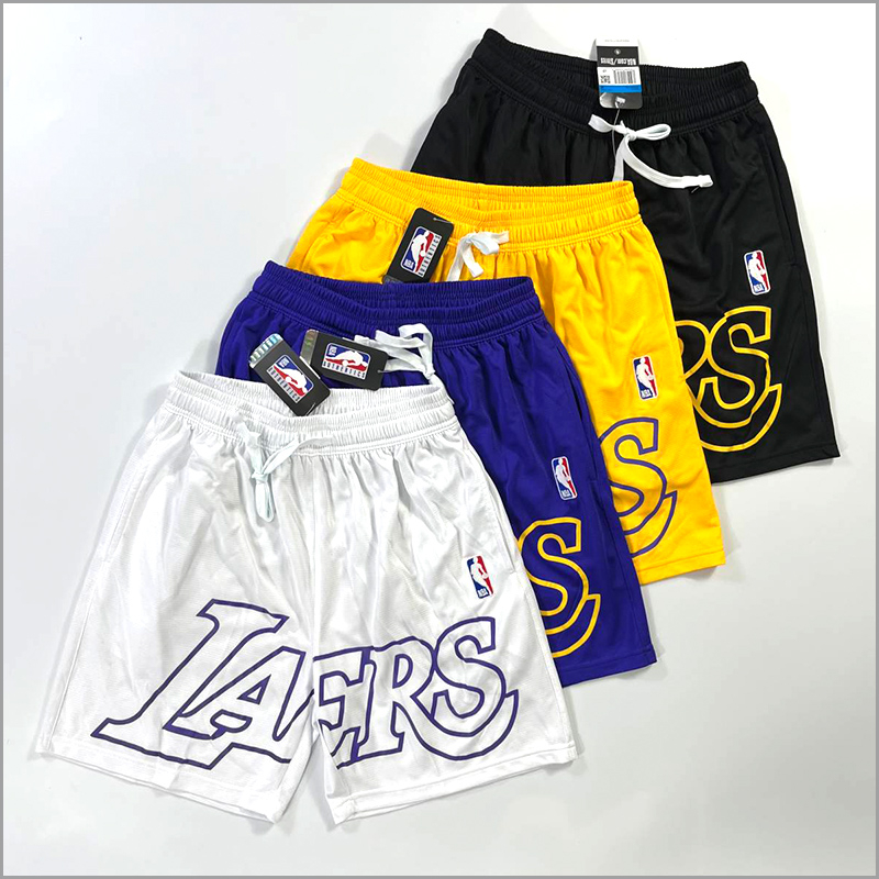 籃球褲 湖人隊 NBA球星高街款 美式復古籃球短褲 球褲 休閒運動五分褲 透氣排汗 白 黑 黃 紫