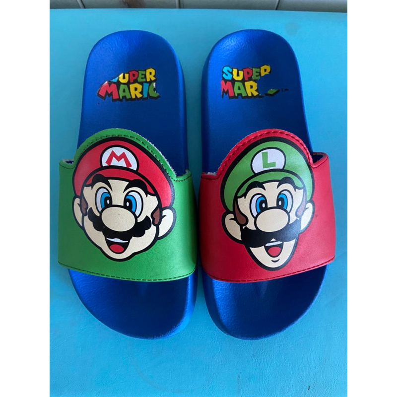 二手 H&amp;M Super Mario 瑪利歐 兒童拖鞋 + 藍白拖 兒童拖鞋 (鞋長皆約18cm)