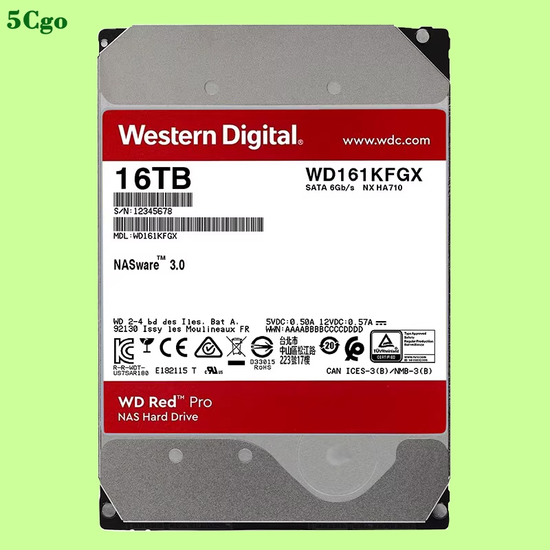 5Cgo.【含稅】WD/西部數據 WD161KFGX 16TB 3.5寸紅標Pro網絡存儲NAS伺服器企業級7.2k