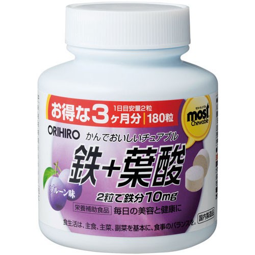【日本平行輸入】ORIHIRO Most 咀嚼型鐵葉酸補充錠180錠