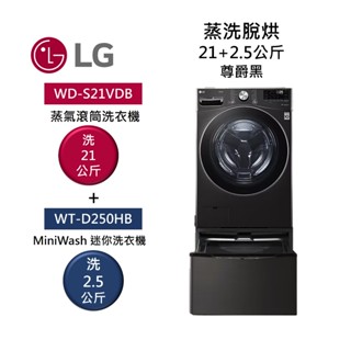 LG樂金 WD-S21VDB+WT-D250HB (領券再折)蒸洗脫烘 21公斤+2.5公斤洗衣機