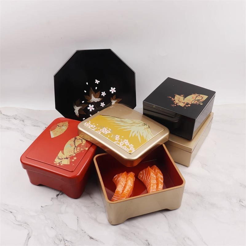 日式鰻魚飯盒紅黑色壽司塑料盒子日韓餐廳酒店料理便當盒擺臺餐具
