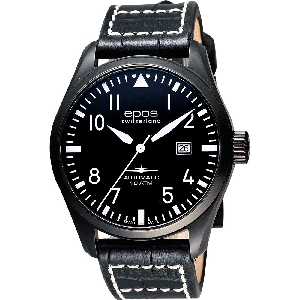epos Passion飛行員戰鬥機機械腕錶-黑/44mm