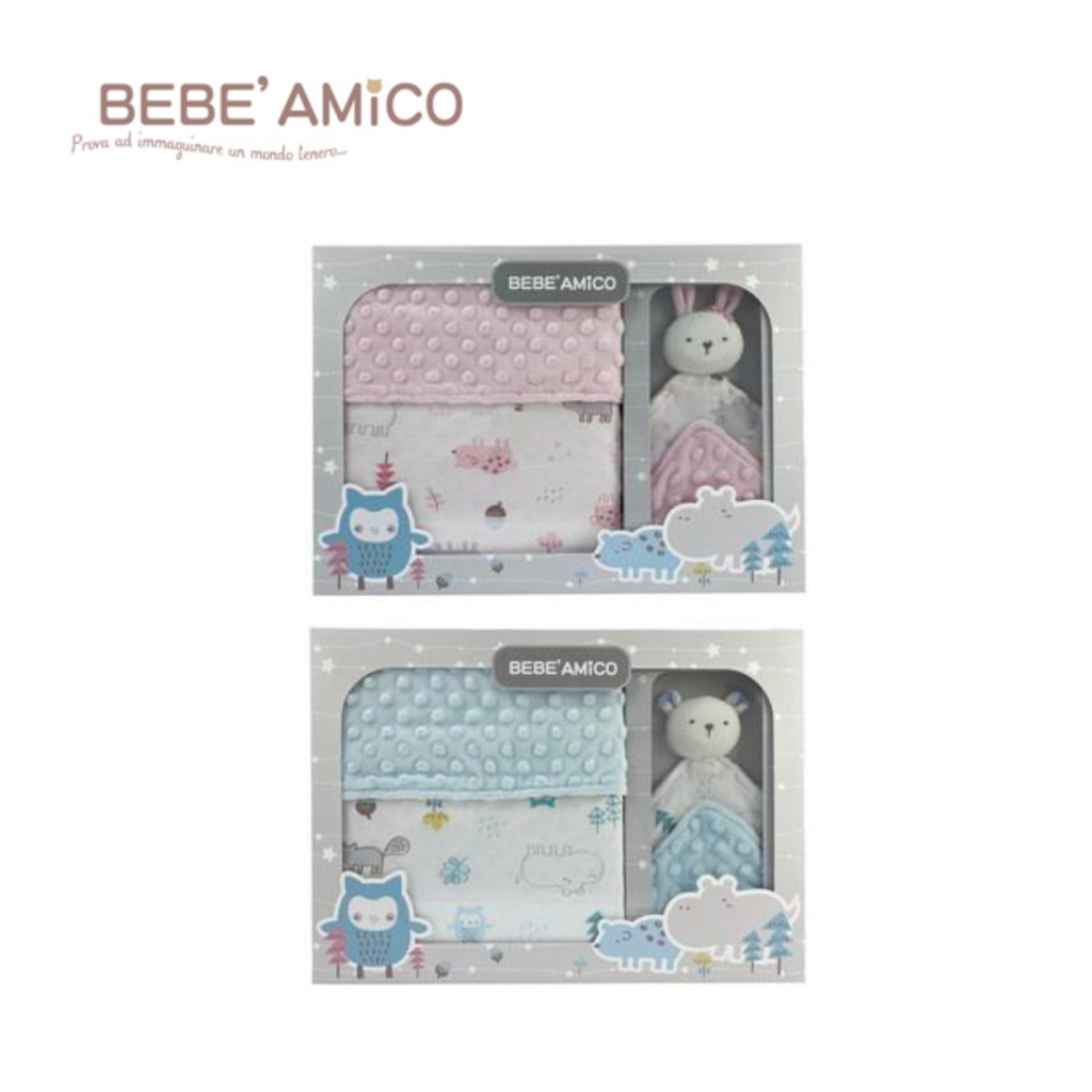 （已保留勿下單）bebe Amico 童趣故事(貝貝豆)-四季毯禮盒(+安撫巾)-藍色