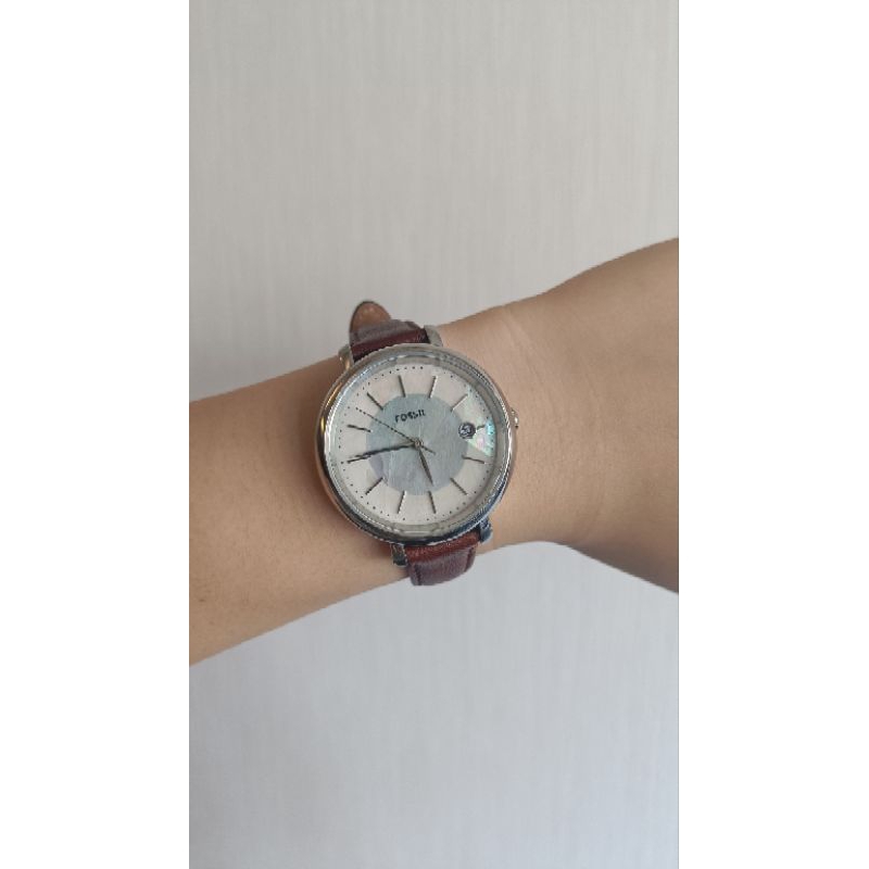 【FOSSIL二手錶】Jacqueline 雙圈時尚簡約珍珠貝皮革腕錶 ES5090 36mm Modern Watch