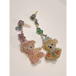 購於東京迪士尼海洋DisneySEA 達菲熊/雪莉玫 幸運草晶鑽串珠手機耳機孔防塵塞吊飾 出清大特賣
