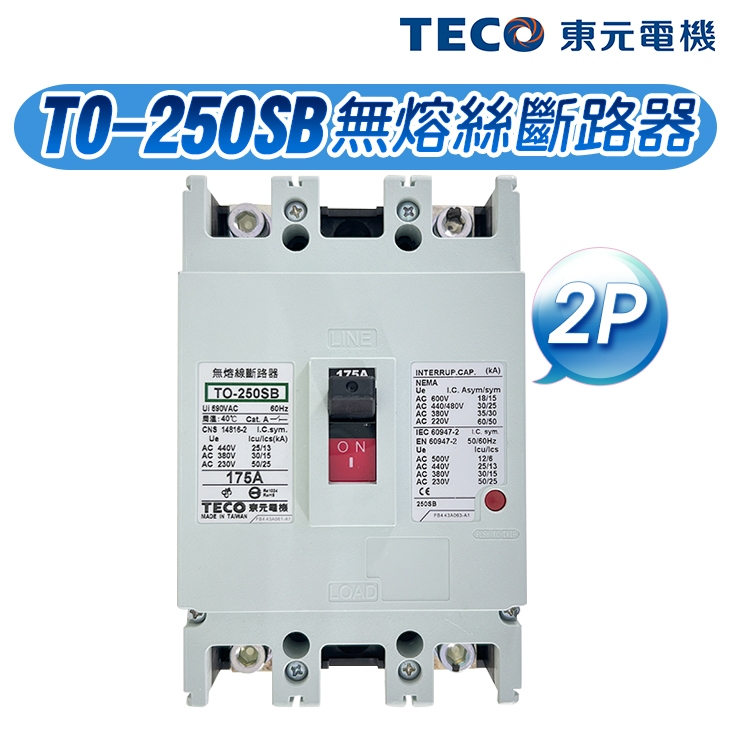 (公司現貨)東元 TO-250SB 2P 標準型無熔絲斷路器 無熔絲開關 250AF NFB MCCB