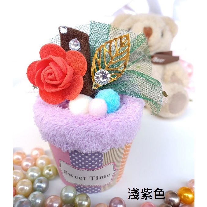 蛋糕毛巾 花影春色 -淺紫色  創意禮品(紙杯顏色多款隨機製作)