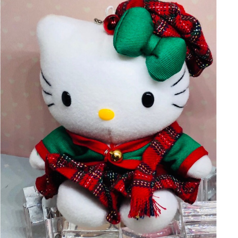 日本帶回來的早期Hello Kitty蘇格蘭娃娃穿紅格子裙戴貝雷帽鑰匙圈吊飾
