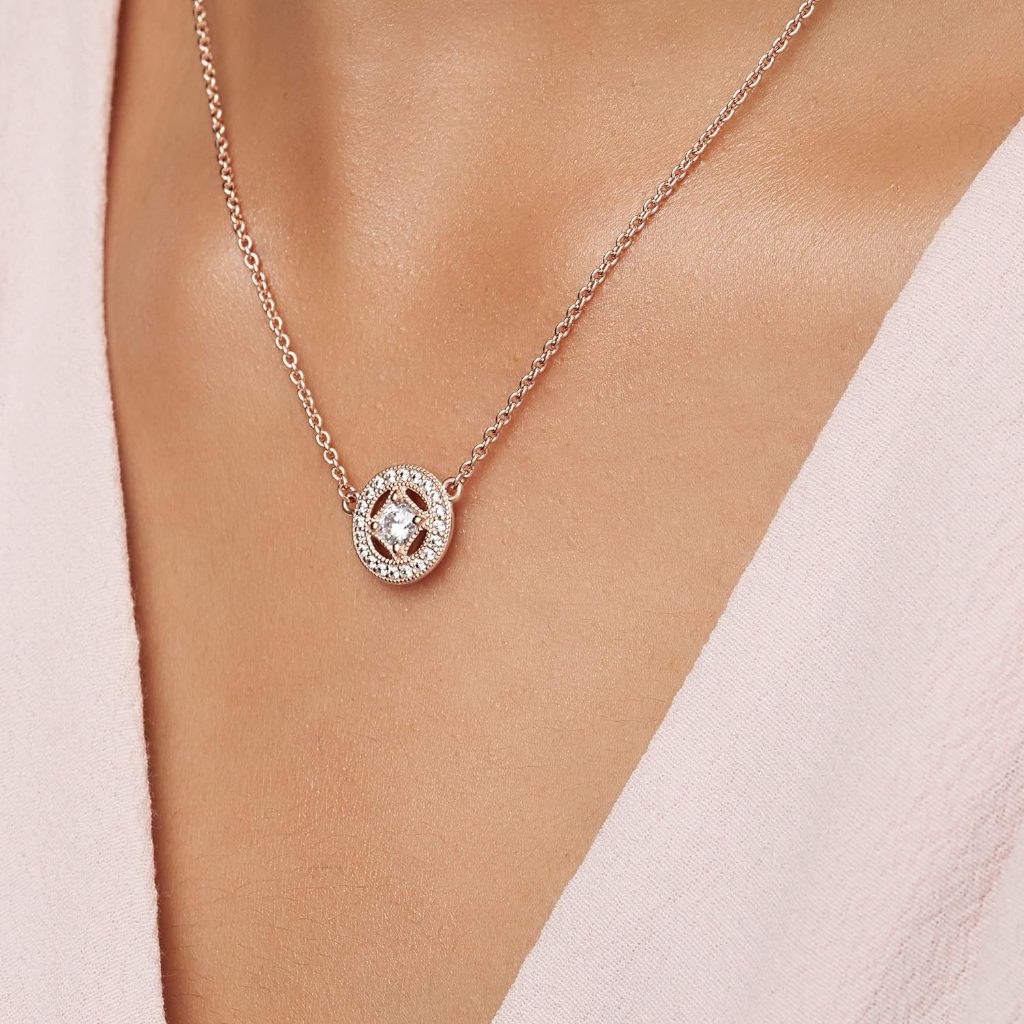 PANDORA 復古圓形短項鏈 保證書 項鍊 潘朵拉 Rose Collier With Cubic Zirconia