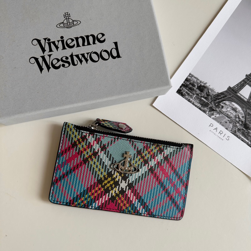 現貨 Vivienne Westwood 英國正品經典格紋星球拉鍊卡夾零錢包