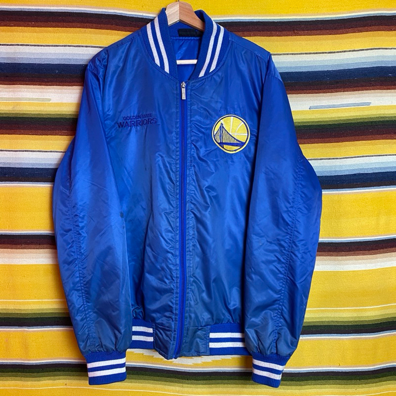 古著•Nuzi_s • NBAxWAPRIORS藍色光澤棒球外套J3091503 NBA勇士隊外套 球隊外套