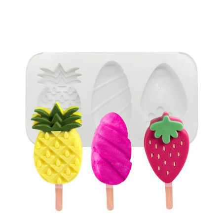 水果 造型雪糕冰棒矽膠模(3個取) 鳳梨 草莓 巧克力 蛋糕 雪糕 慕絲 奶凍 冰棒 製冰盒 冰淇淋 手工皂 烘焙用具