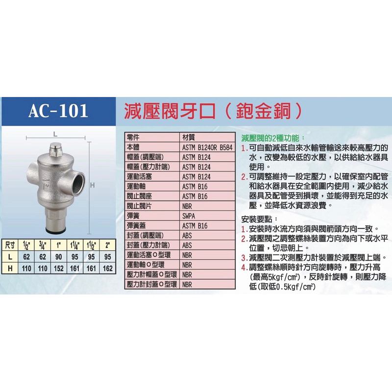 ◥ Ｔ.C水電◣含稅 ACHEN AC-101  減壓閥 4分 6分 1英吋 大樓減壓閥 炮金銅