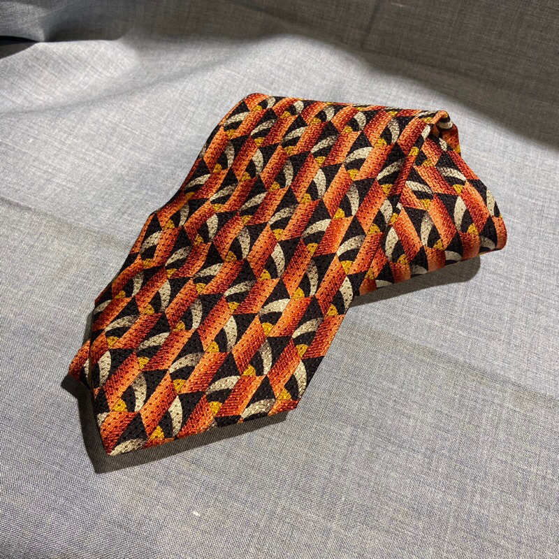 Valentino 橘黑印花領帶
