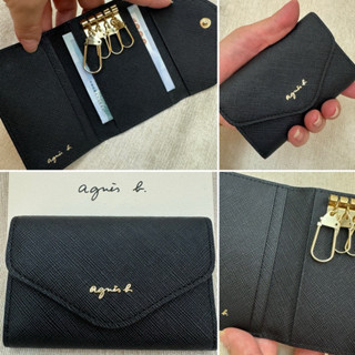 全新 agnes b 黑色 信封 3卡 鑰匙包 鑰匙圈 鎖包 卡包 卡夾 卡片鑰匙包 信用卡夾 防刮 牛皮 正品 小b