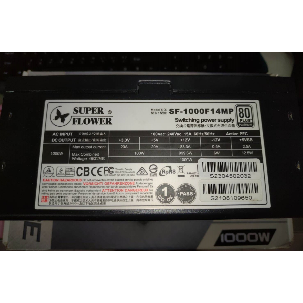 1000瓦1000W電源供應器全模組 EVGA 1300GT SF-1000F14MP1000F14HT 1300瓦