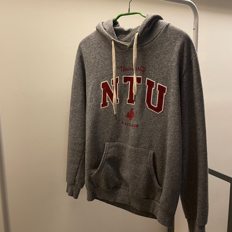 24小時出貨🚚 NTU 大學帽T Size M 100%棉 電繡酒紅NTU 台大大學帽T 絕版經典Hoodie款 經典灰