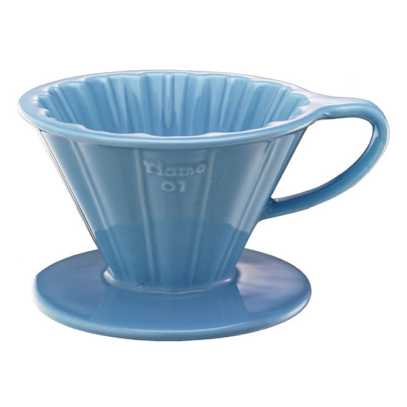 【Tiamo】V01花漾陶瓷咖啡濾器組 附濾紙量匙滴水盤/HG5535BB(粉藍/1-2人份)| Tiamo品牌旗艦館