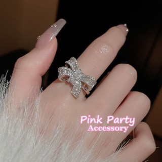 【戒指】韓國時尚 精緻璀璨 閃亮水鑽鋯石立體蝴蝶結戒指 開口戒 PinkParty❤韓系飾品
