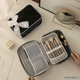 <porabella>黑白配優雅蝴蝶結純棉帆布手提珠寶盒 出國保養品化妝品收納袋 飾品戒指項鍊耳環耳夾收納袋 生日禮物