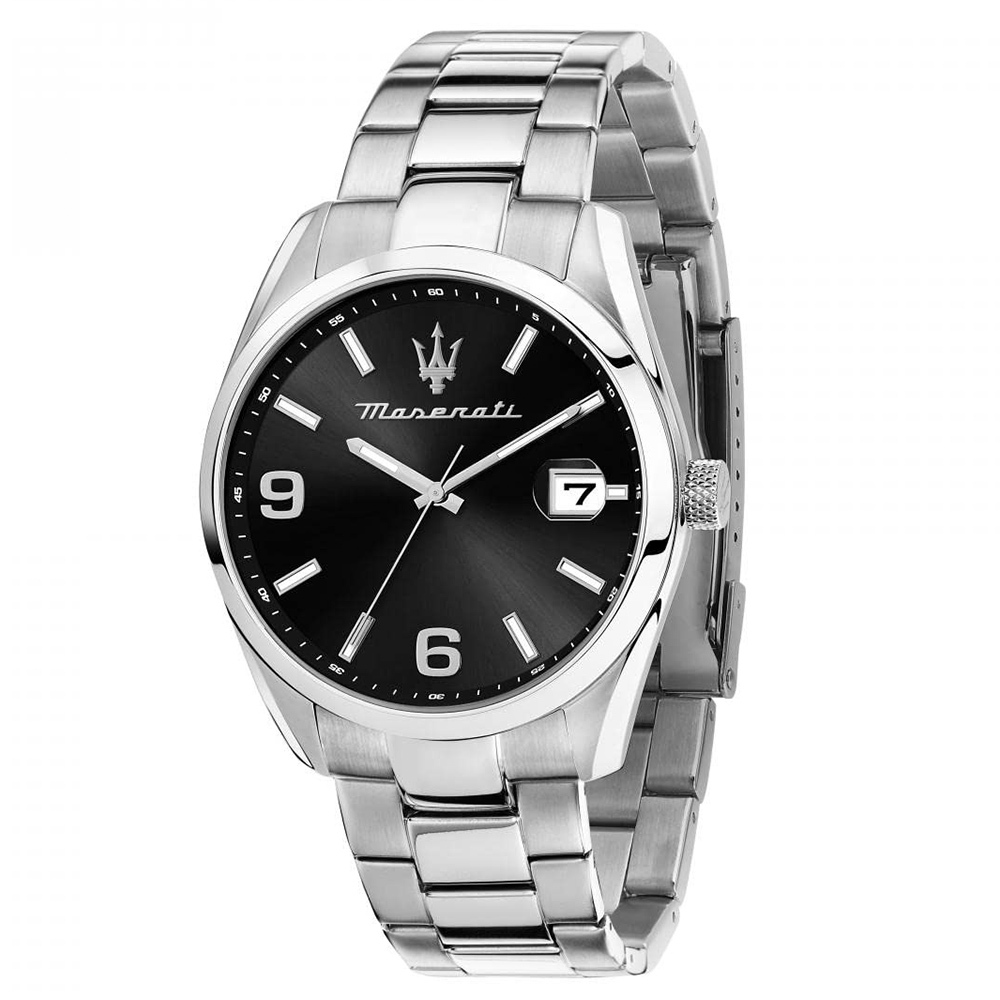 【WANgT】MASERATI 瑪莎拉蒂 Attrazione 銀黑三眼三針日期顯示不鏽鋼腕錶 R8853151007
