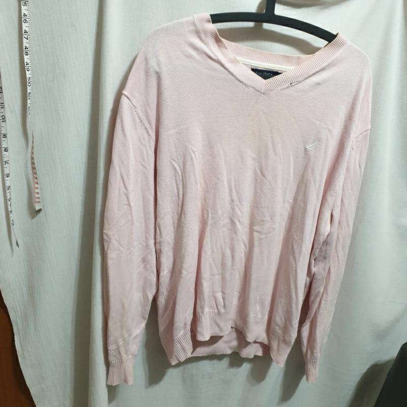 姜小舖超低價💟NAUTICA粉紅色針織長袖圓領長版寬鬆上衣XL號。大尺碼