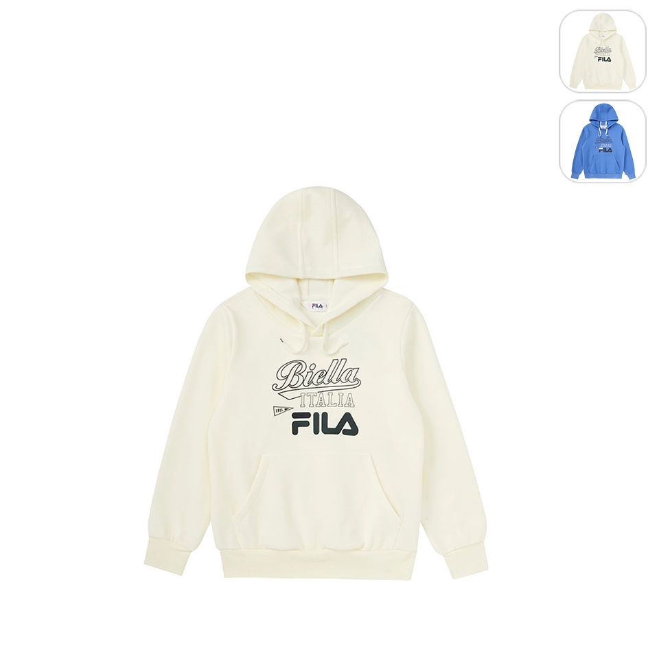 【FILA】KIDS 孩童款 運動連帽上衣-米白色 1TEW-8414-WT