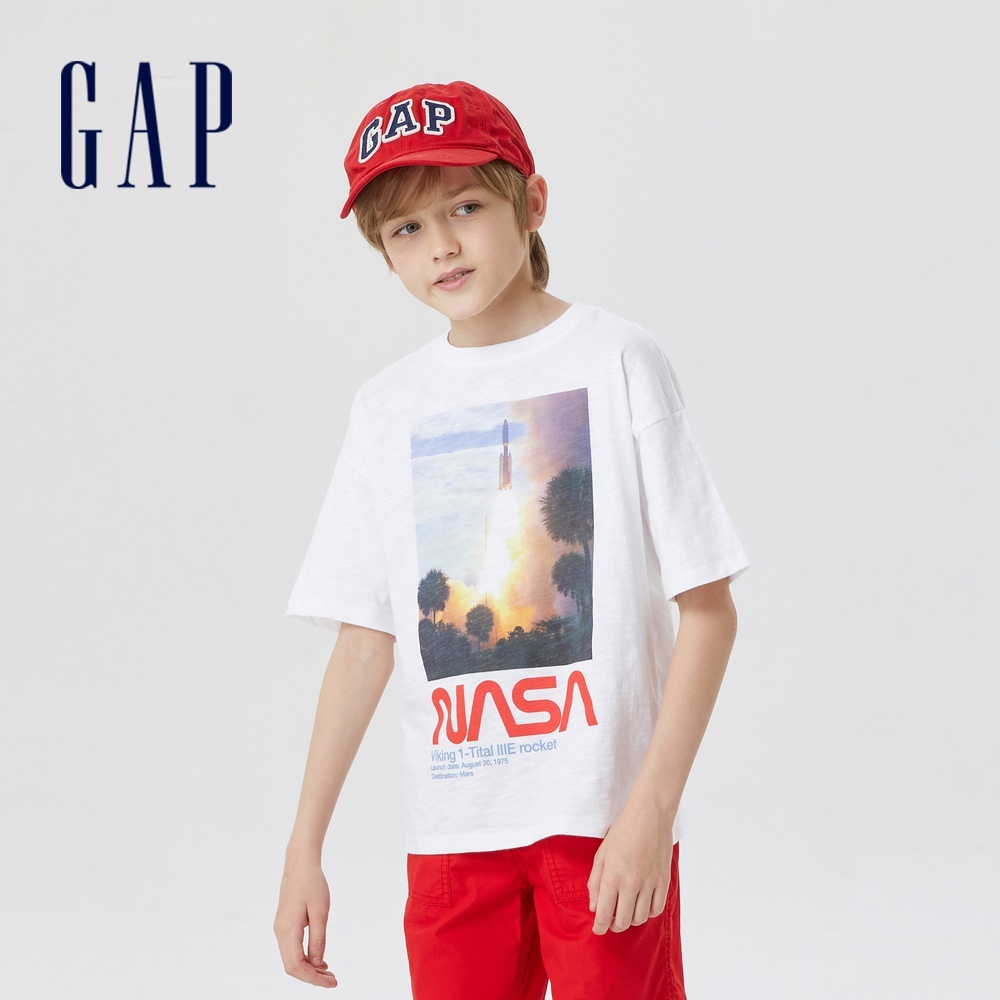 Gap 兒童裝 Gap x NASA聯名 科學印花短袖T恤-白色(867990)