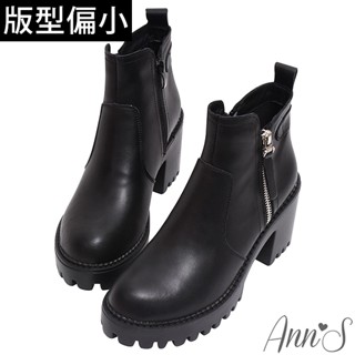 Ann’S女團長腿比例-真皮彈力厚底粗跟短靴8cm-黑