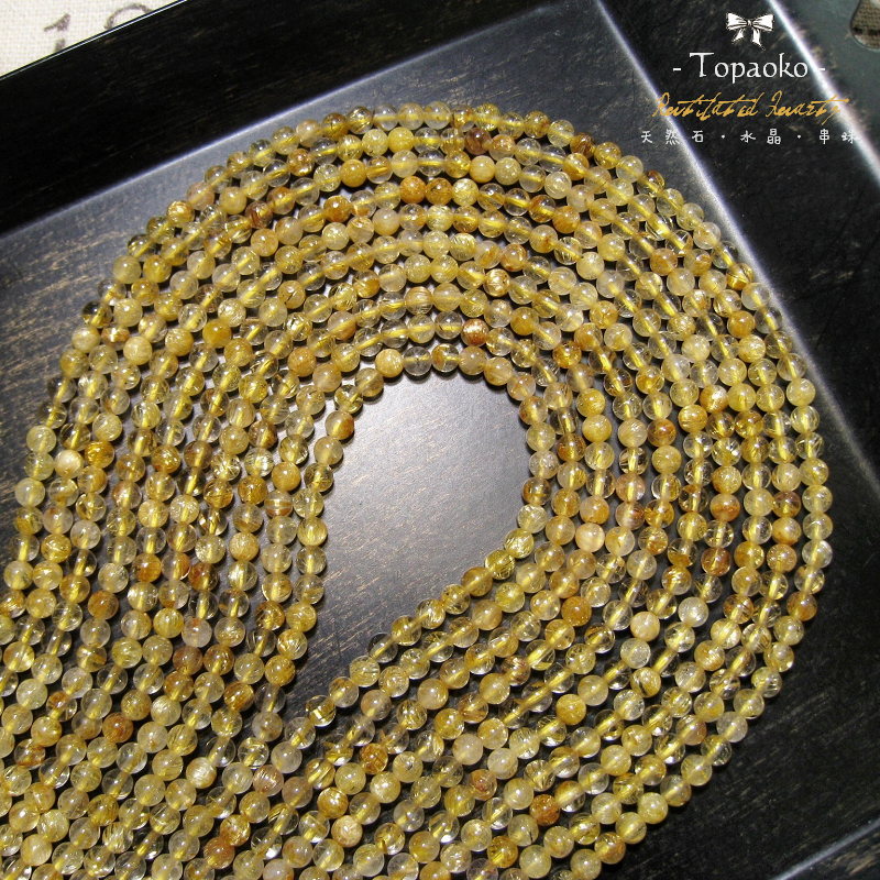 《晶格格的多寶格》天然A級巴西高透體金絲貓眼鈦晶圓珠【F2034】約3.7-3.8mm散裝條珠手作飾品 天然石