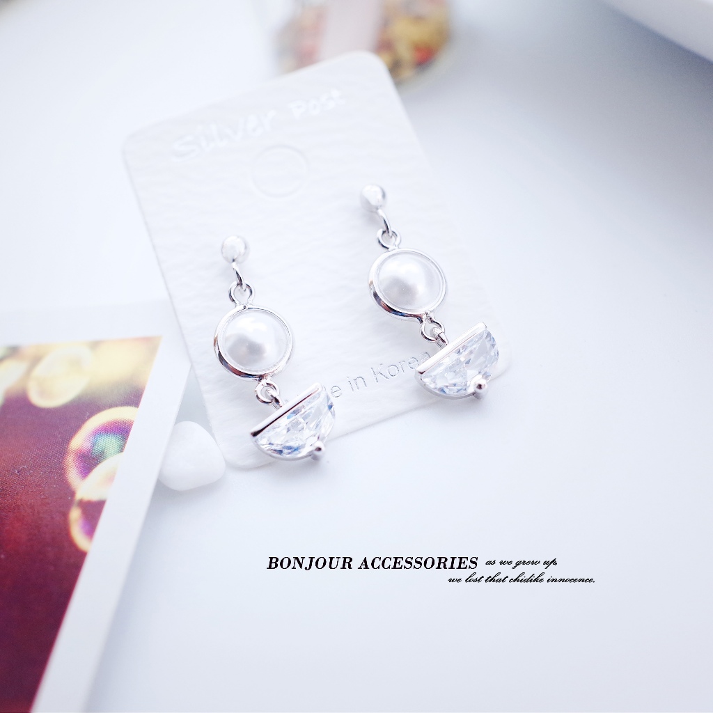 【Bonjouracc】韓國耳環 珍珠幾何 925銀針 夾式 針式 耳環