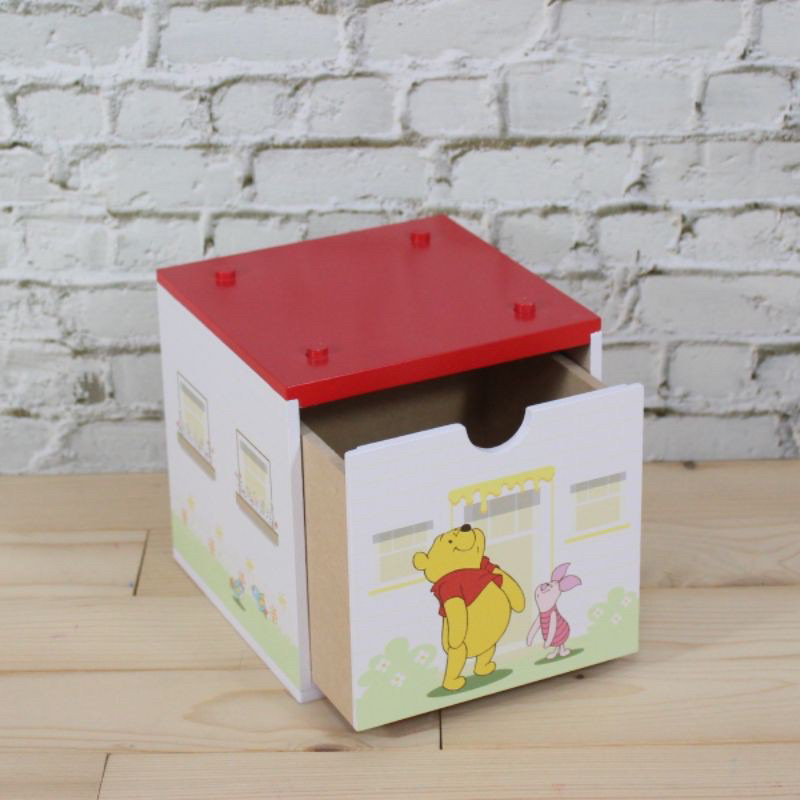 (現貨Q物）迪士尼 小熊維尼 方型堆疊積木收納盒 積木盒 收納盒 置物盒  木盒