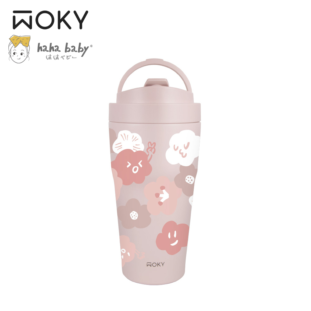 【WOKY沃廚】hahababy聯名-渾圓杯-雙層陶瓷手提保溫杯550ml(不附吸管)-防漏升級版