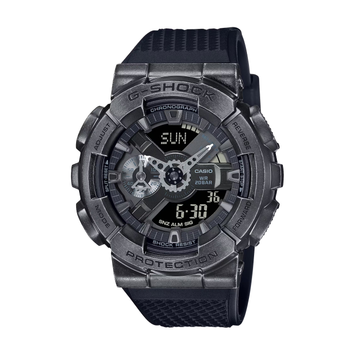 【CASIO G-SHOCK】蒸氣感科幻金屬世界潮流雙顯腕錶-科技黑/GM-110VB-1A/台灣總代理公司貨享一年保固