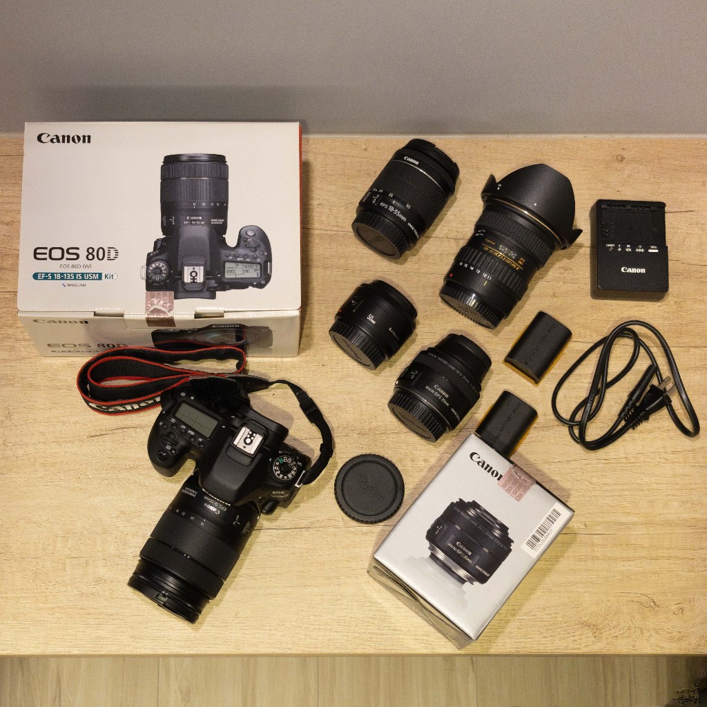 Canon EOS 80D 大全配（雙Kit, 定焦, 微距, 廣角）