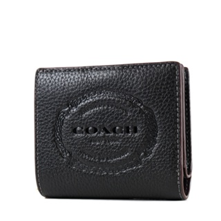 COACH 浮雕LOGO荔枝紋對開釦式短夾-黑色【美國正品 現貨】