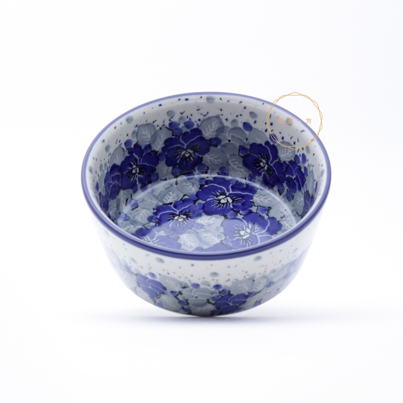 [ 波波一方 Dear Po ] 手工 波蘭陶 陶瓷 斜邊碗 沙拉碗  Ø12.5cm-思慕的藍
