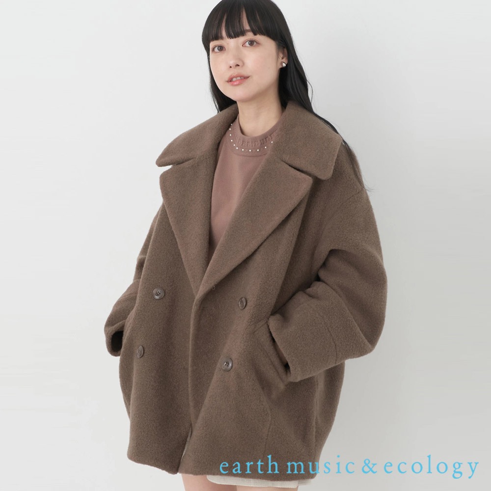 earth music&ecology 繭型寬版剪裁毛絨翻領大衣外套(1M34L0Z0500)