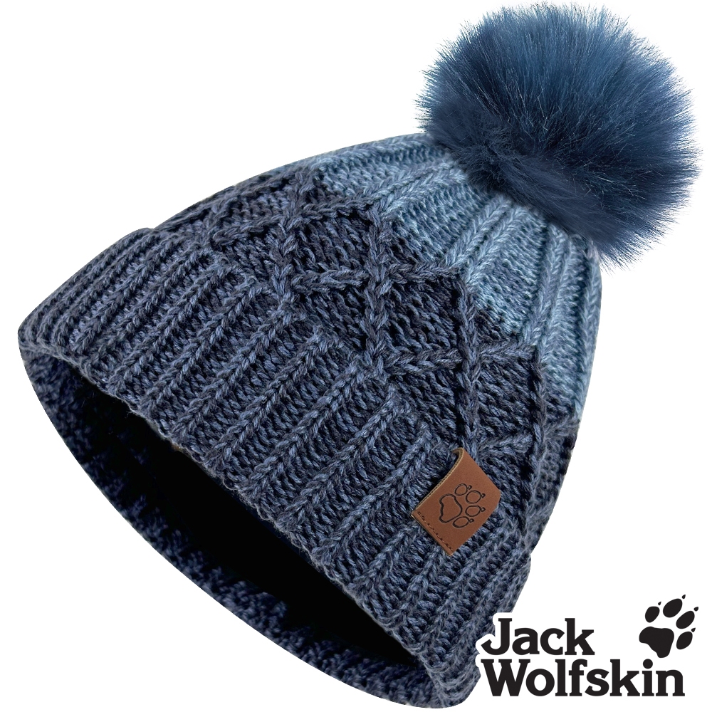 【Jack wolfskin飛狼】毛球漸層針織紋內刷毛保暖帽 毛帽『牛仔藍』