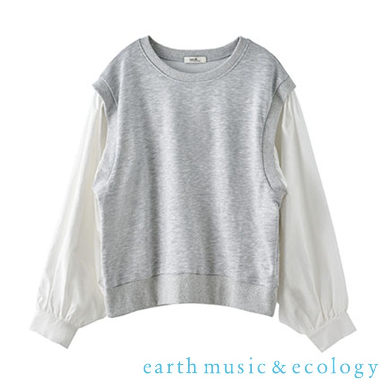 earth music&ecology 假兩件異素材拼接長袖上衣(LA34L1C0100)