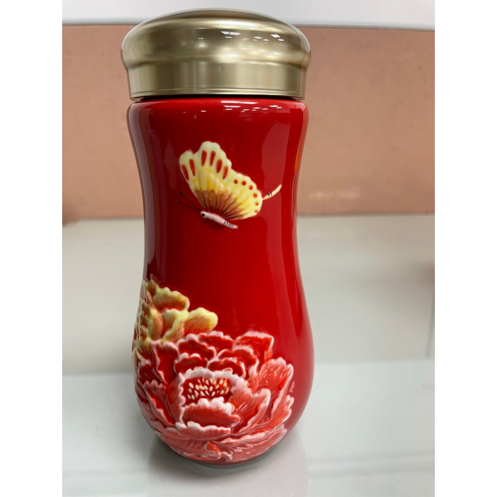 乾唐軒活瓷 盛世牡丹隨身杯 中國紅彩 350ml