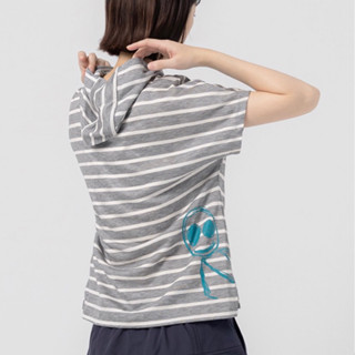 a la sha【全新、灰S】阿財條紋短袖帽T